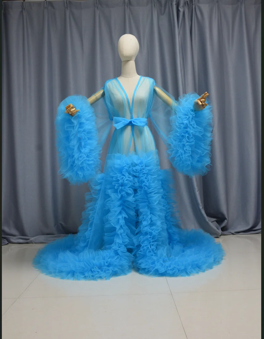 

Linda White Bridal Robe Maternity Dresses Women Customized Bathrobe Dress Photo Shoot Birthday Bride Wed Fluffy Party Sleepwear