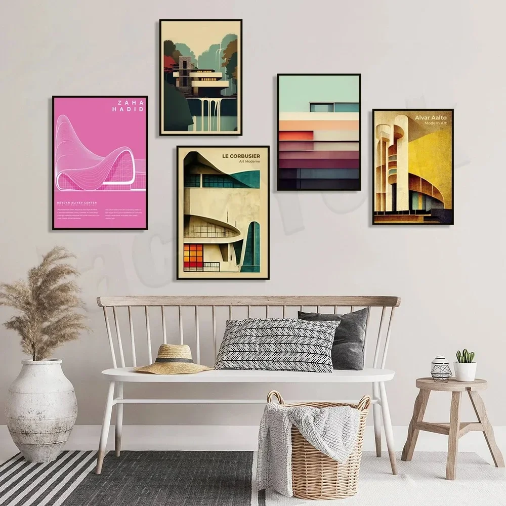 Arquitecto Frank Lloyd Wright Fallingwater lienzo pintura Zaha Hadid arte Le Corbusier Alvar Aalto cartel arquitectura regalos