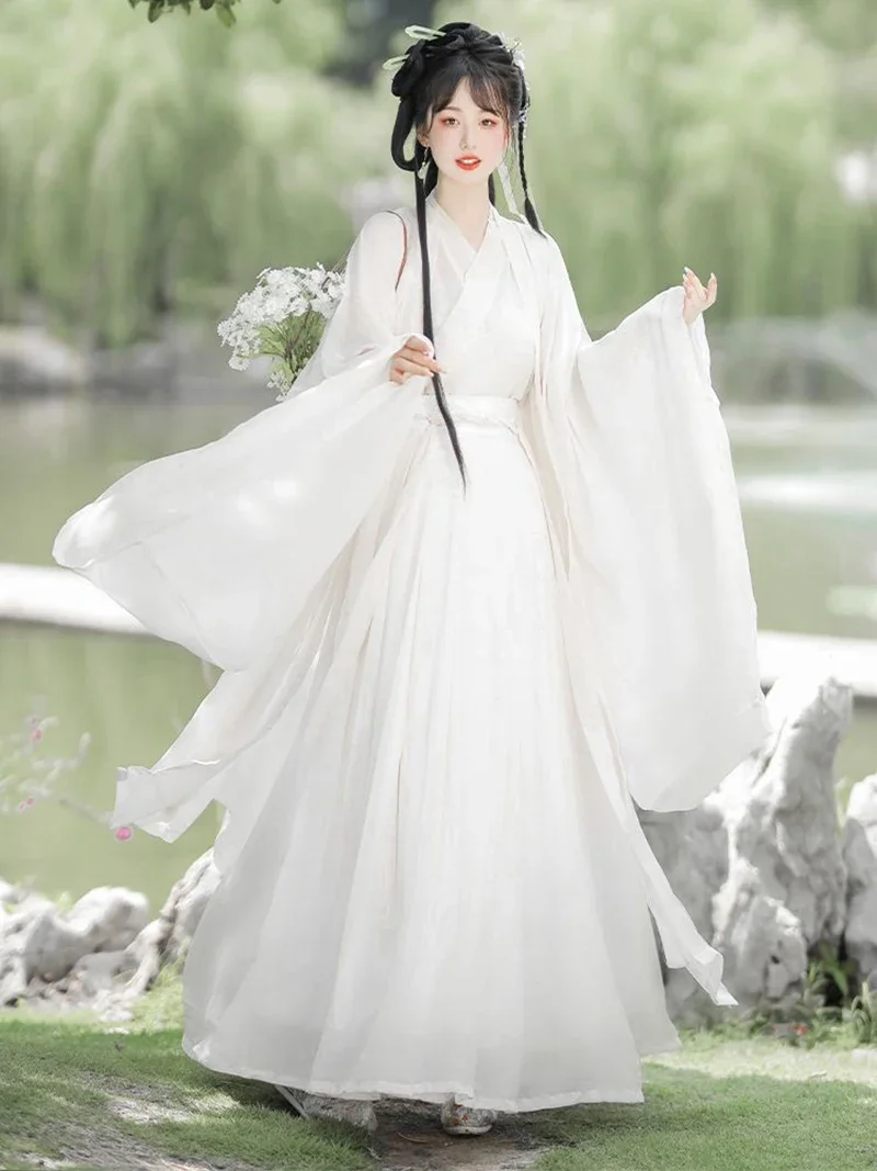 

Women Hanfu Dress Chinese Traditional Hanfu Dance Cosplay Costume Summer White Dress Set Chinese Folk Dance