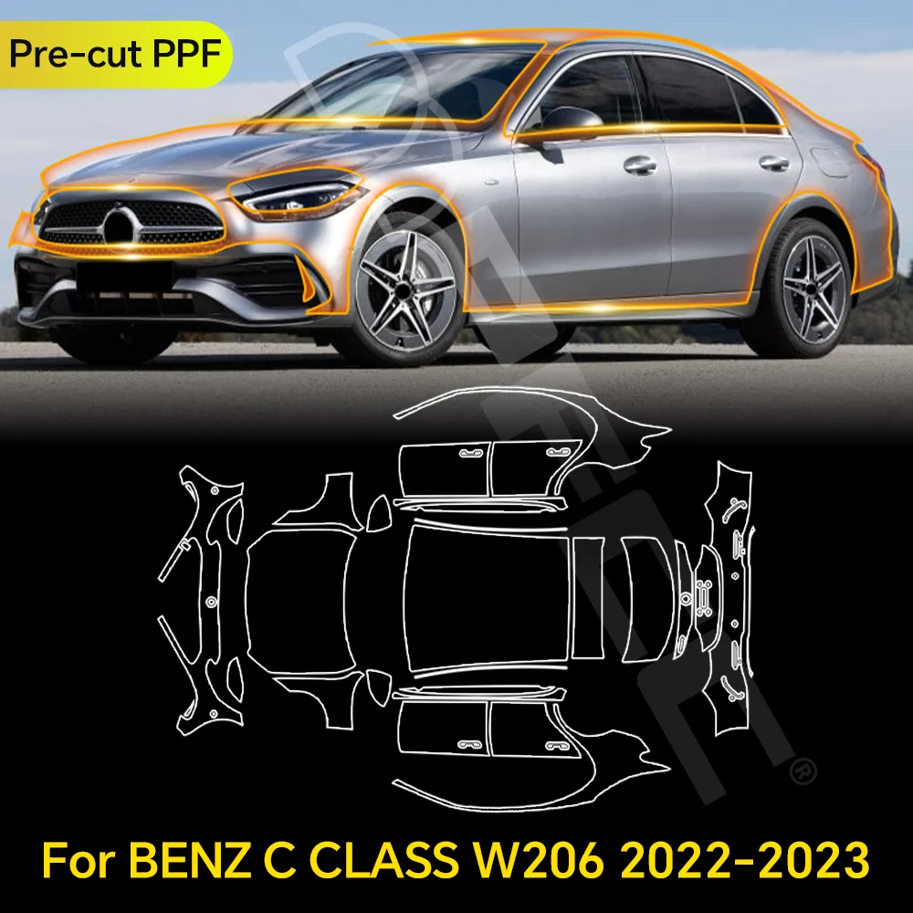 

For Mercedes Benz C Class W206 2022 2023 TPU Paint Protection Film Pre-cut Clear PPF Car Body Anti-Scratch Resistant Invisible