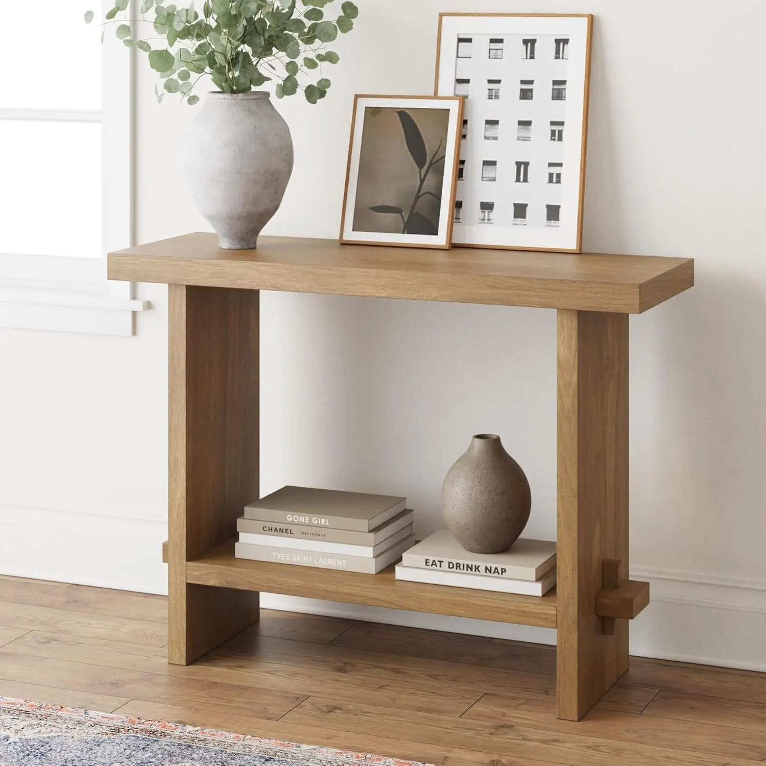 Wood Accent Storage Console Sofa Table, for Entryway, Hallway or Living Room, 1, Light Brown