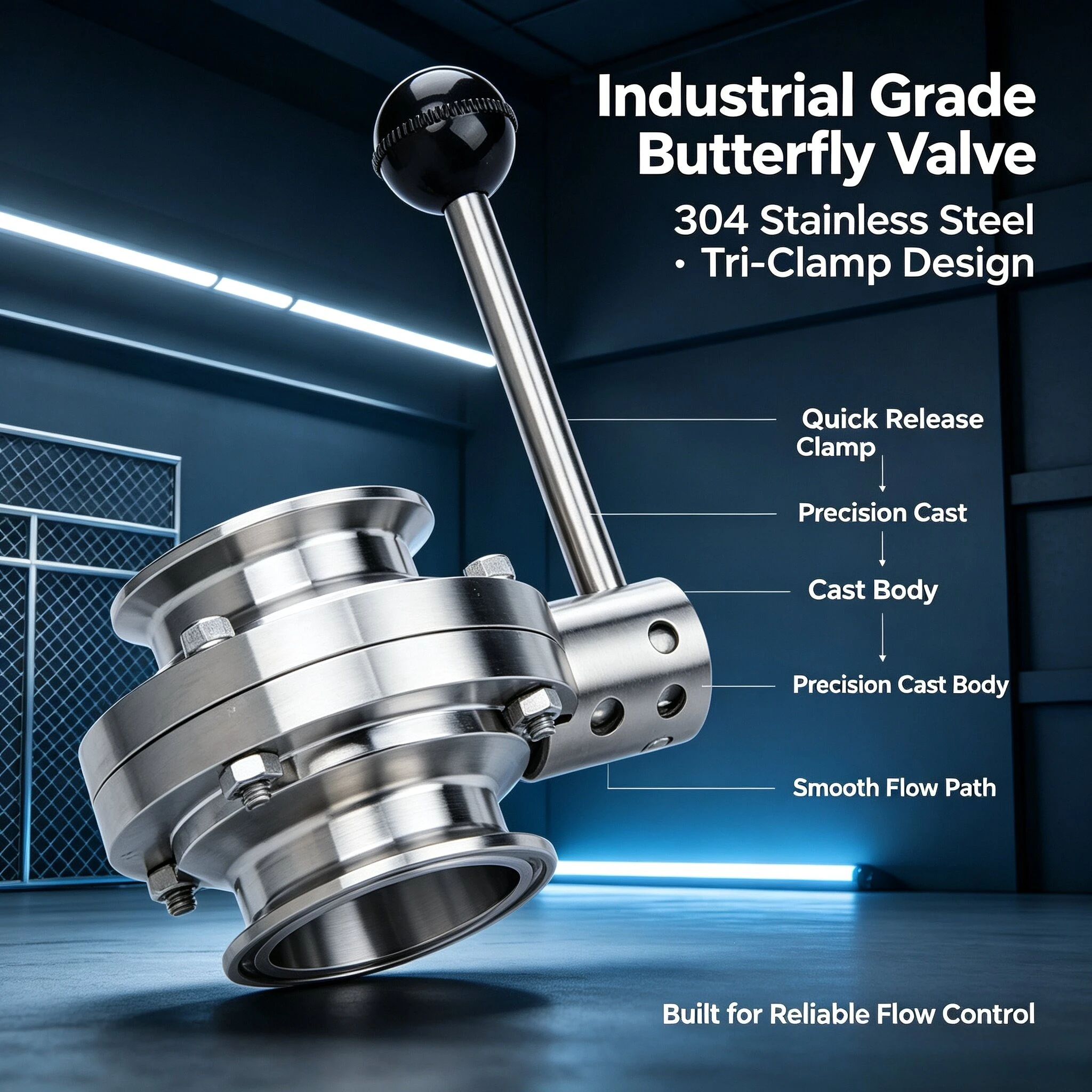 Sanitary 304 Stainless Steel Tri Clamp Butterfly Valve, Manual Quick Connect Ferrule Type Food Grade Brewery Beer Discharge
