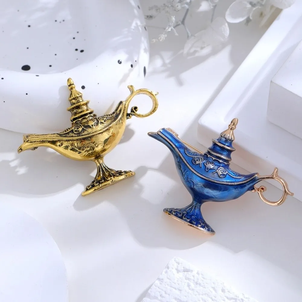 Enamel Tea Pot Lamp Brooch Retro Elegant Aladdin Lamp Brooches Jewelry Accessories Magic Vintage Exotic Pin Birthday Gift