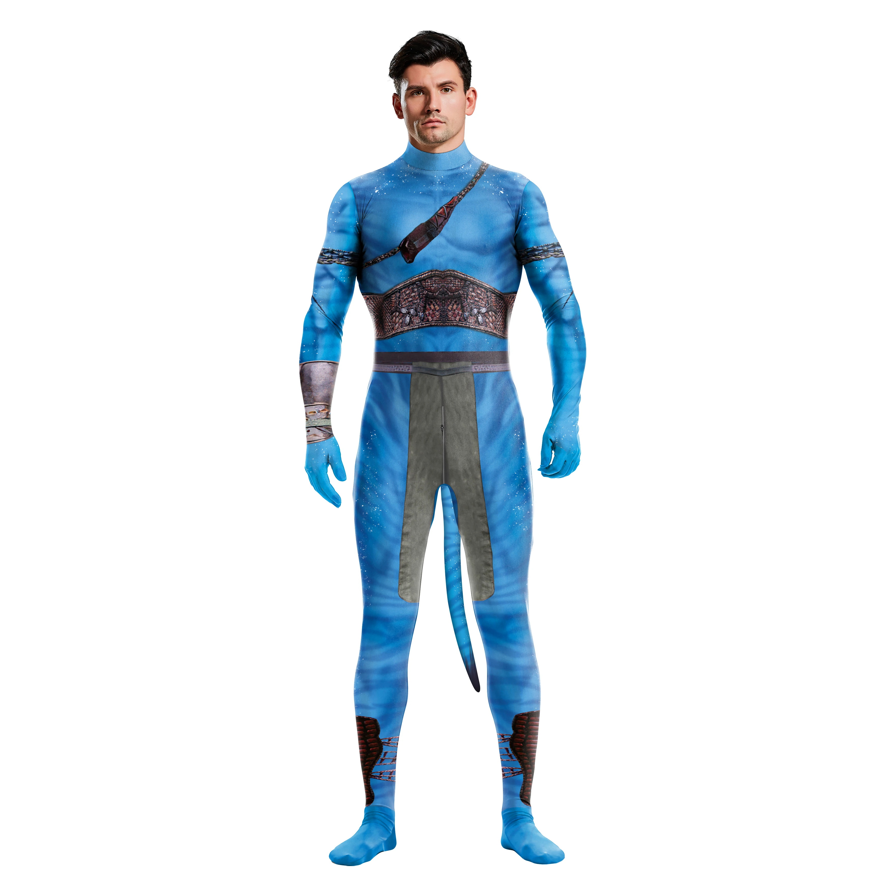 

Adult Cosplay Avatar Themed Costume Carnival Party Disguise Movie Avatar Print Bodysuits with Tail Halloween Catsuit Jumpsuit ﻿