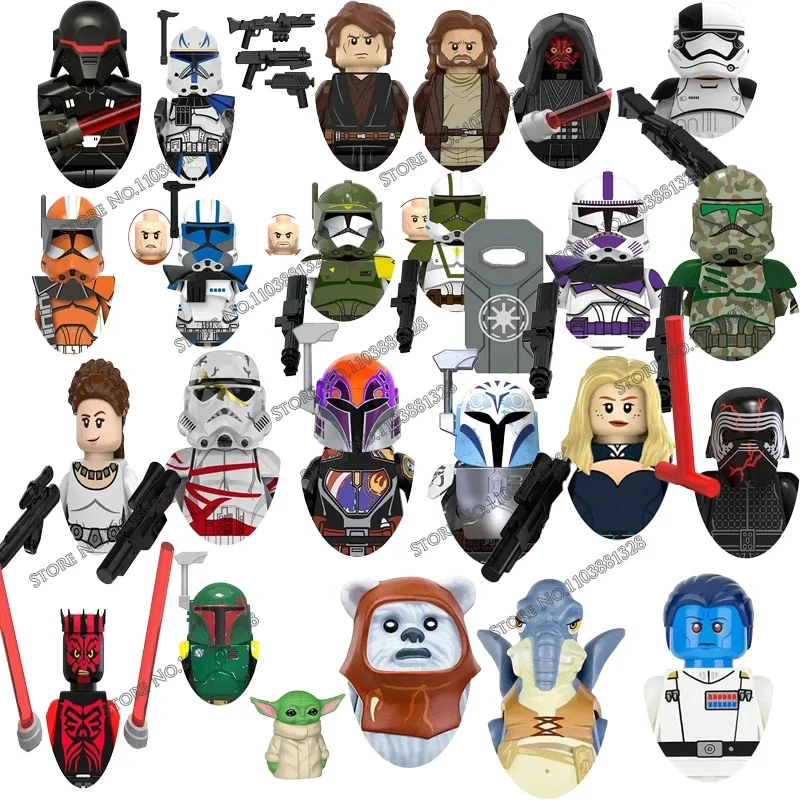 

Минифигурка «Звездные войны» Mandalorian Han Solo C-3PO Leia Darth Vader Bbba Fett Block Мини-фигурка робота Игрушечные кирпичи Сборка куклы