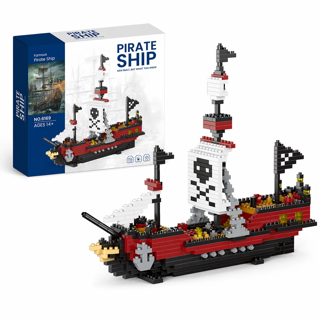 Set de Construcción de Bloques Micro de Barco Pirata, Modelo DIY de 21 cm, Juguete de Construcción para Exhibición, Regalo de Cumpleaños para Niños Mayores de 14 Años