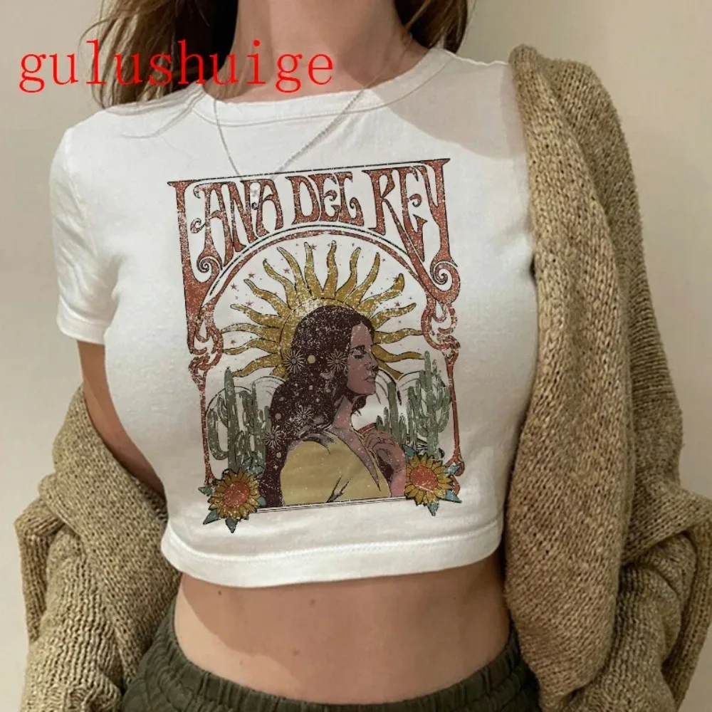 Crop Top Lana Del Rey Ldr Sailing Graphics T-Shirt Cropped Harajuku Damen Vintage Kurzarm-T-Shirt Streetwear Damen-T-Shirt – Detail 11
