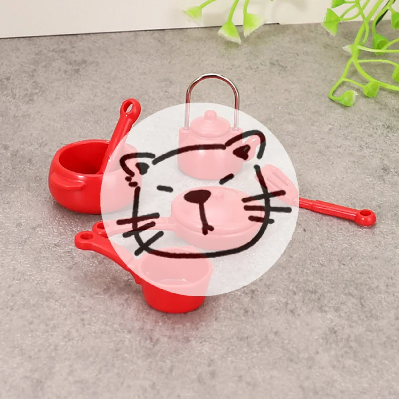 Popular 1 Set Kids Toys 1:12 Dollhouse Miniature Soup Pot Spoon Pan Kettle Model Kitchen Cookware Accessories DIY Decoration