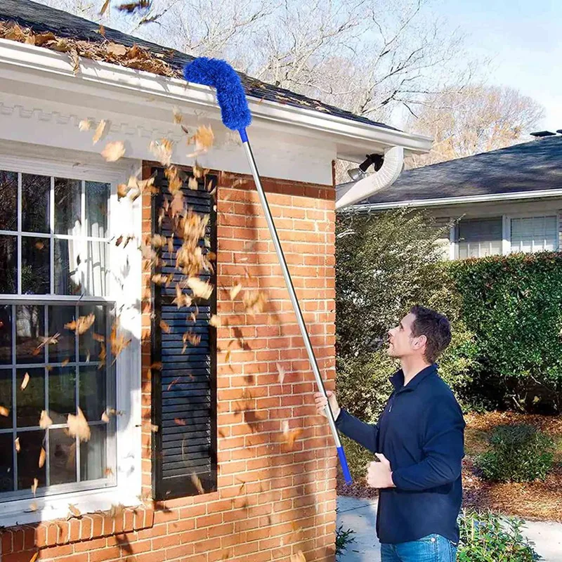 2X Gutter Cleaning Brush Roofing Tool With Telescopic Extendable Pole 8.2Ft Guard Cleaner Tool Easy Remove Leave, Blue