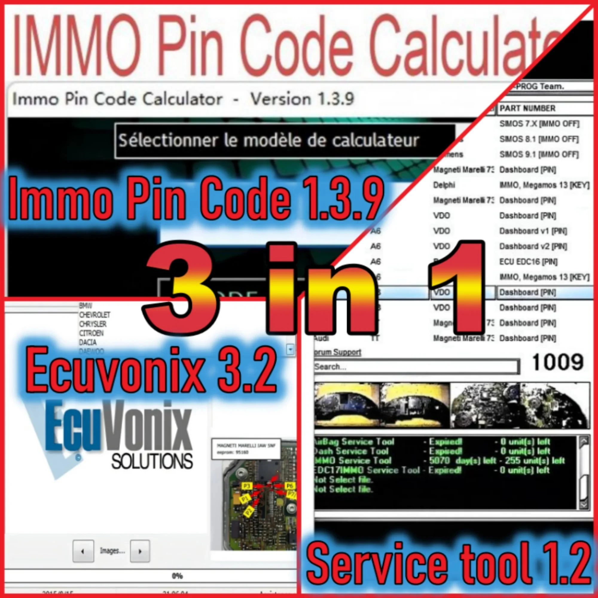 

Автомобильный противоугонный комплекс 3 в 1: инструмент IMMO SERVICE TOOL V1.2 + калькулятор PIN-кода IMMO V1.3.9 + универсальный декодер IMMO V3.2 с бесплатным ключевым генератором