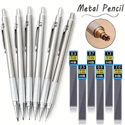 6pcs/set 0.3mm 0.5mm 0.7mm 0.9mm 1.3mm 2.0mm Mechanical Pencils Set Metal Art  Painting Pencil Office School Writing Supplies