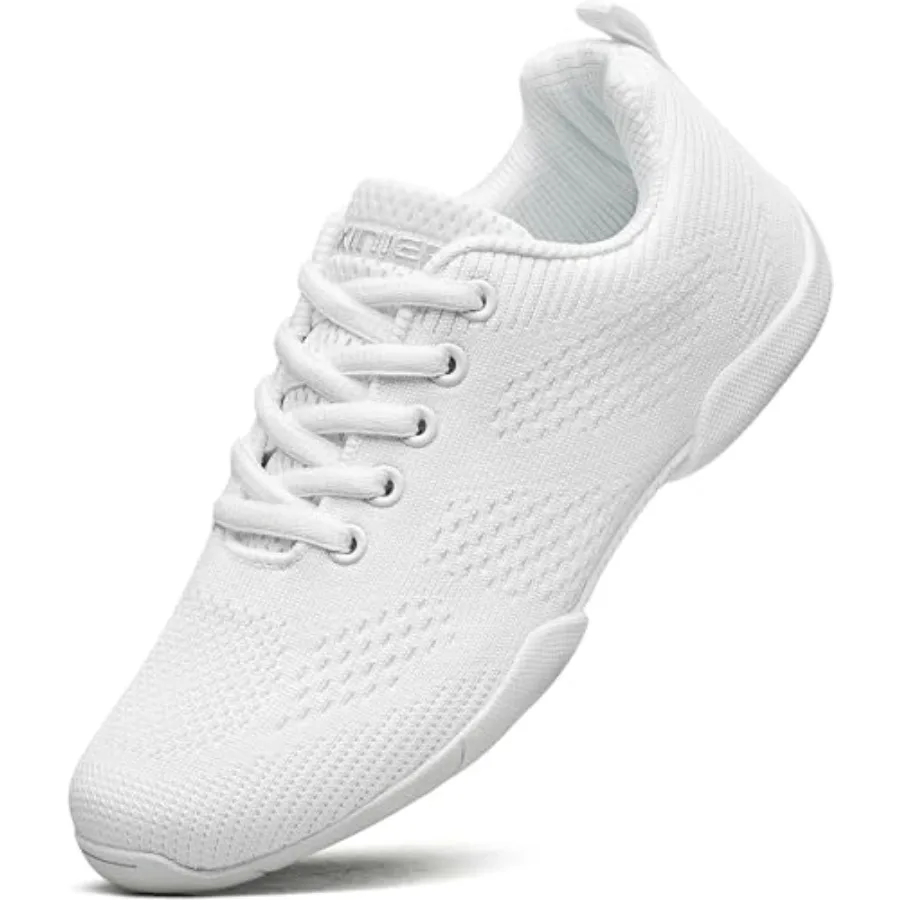 

BAXINIER Girls White Cheerleading Shoes Breathable Youth Cheer Competition Sneakers Athletic Training Dance Tennis Walking Shoe