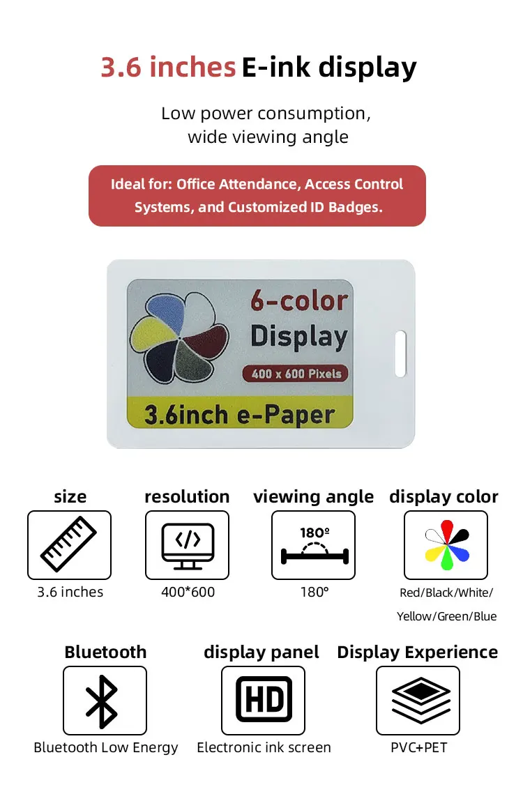 Holyiot 6-Farben-ESL Elektronisches Preisschild-Display 180 ° Betrachtungswinkel E-Ink-Bildschirm unterstützt Qi-Ladung Bluetooth Low Power E-Paper – Detail 4