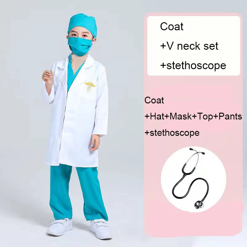 Children's Doctor Nurse Cosplay Costume Kids Hospital Suit Surgical Uniform Boys Girls Halloween Carnival Fancy Party Wear 2-14Y