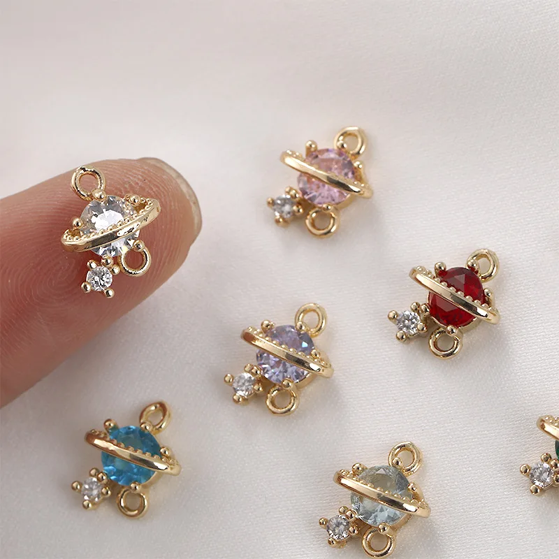 

20pcs/ Bag Mini 18K Gold Plated Love Planet Pendant Colorful Emerald Zircon Charm for DIY Making Necklace Jewelry Accessories