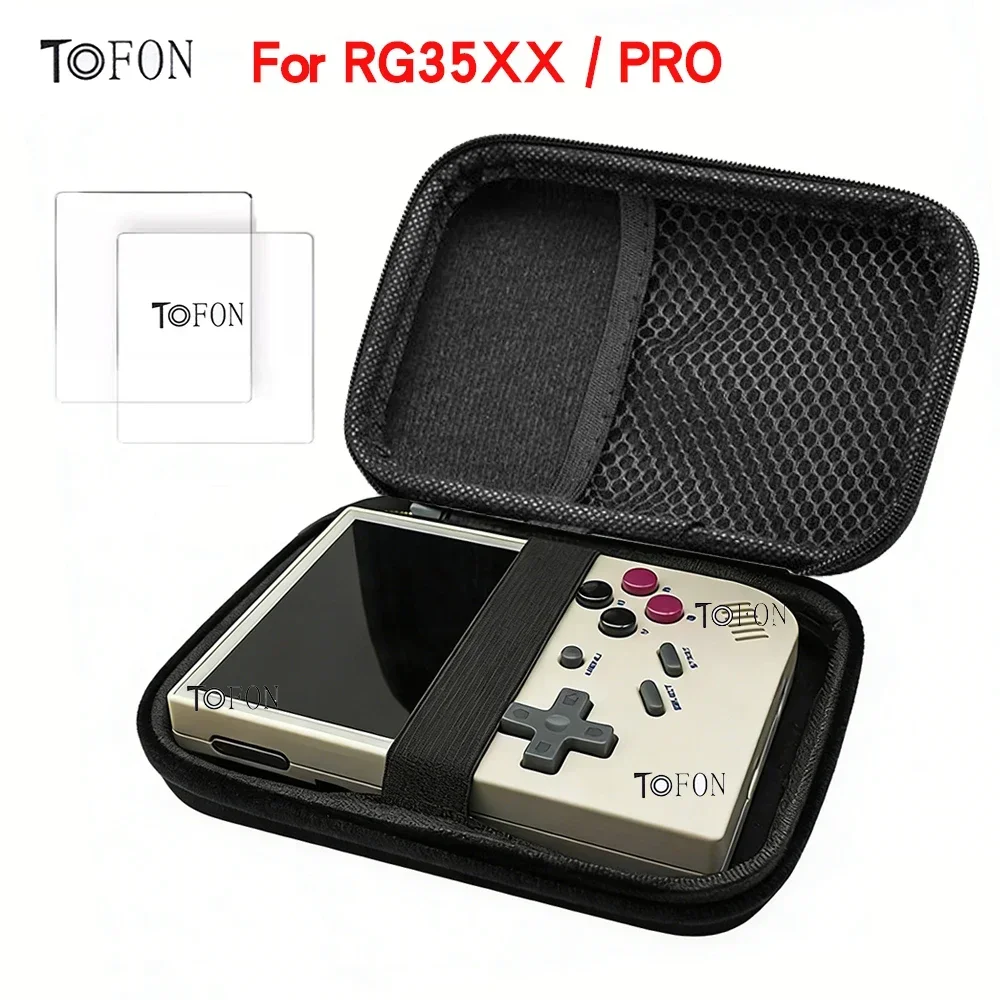 TOFON For ANBERNIC RG35XXPRO Game Console Storage Bag EVA Hard Shell Anti Pressure Waterproof Anti Scratch Screen Protector Film