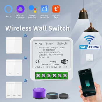 Wifi RF 433MHz מתג חכם Tuya Smart Life Alexa Google Alice של...