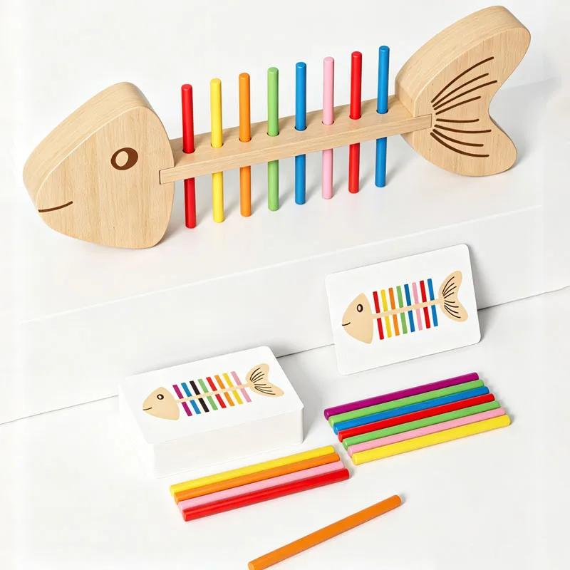 Fishbone Color Matching & Sorting Puzzle Card Games for Kids Montessori Fine Motor Skills Learning Educational Toys Gifts