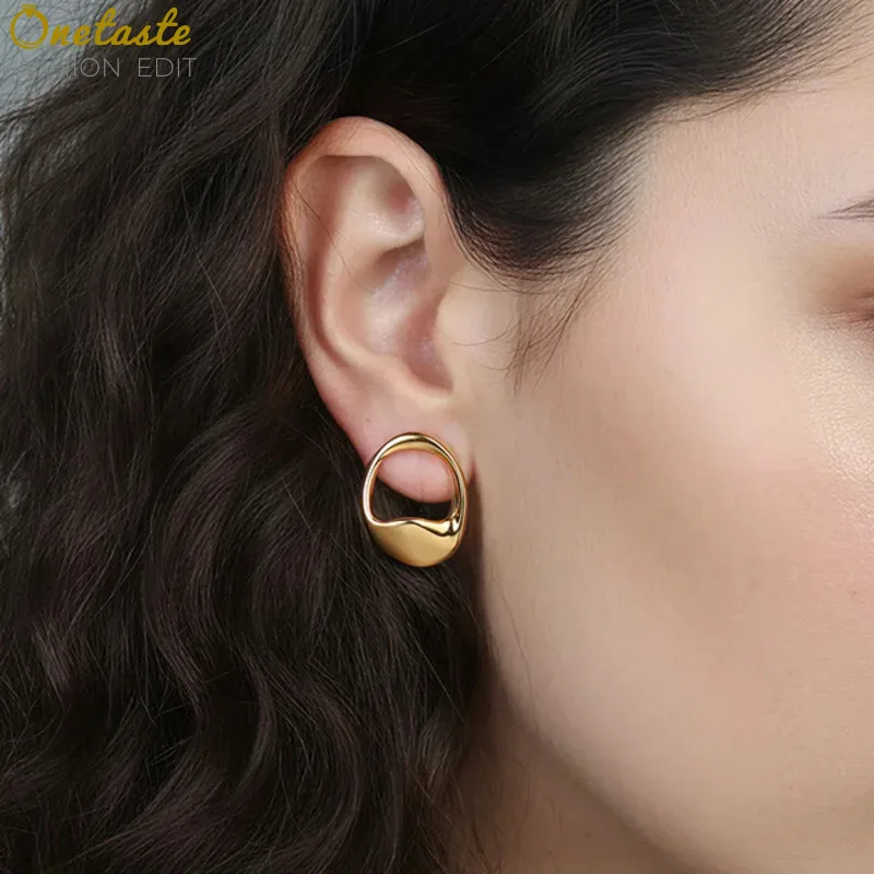 

Stainless Steel Irregular Stud Earrings For Women Minimalist Handmade High Polished Everyday Earrings Fashion Jewelry In 2 Color