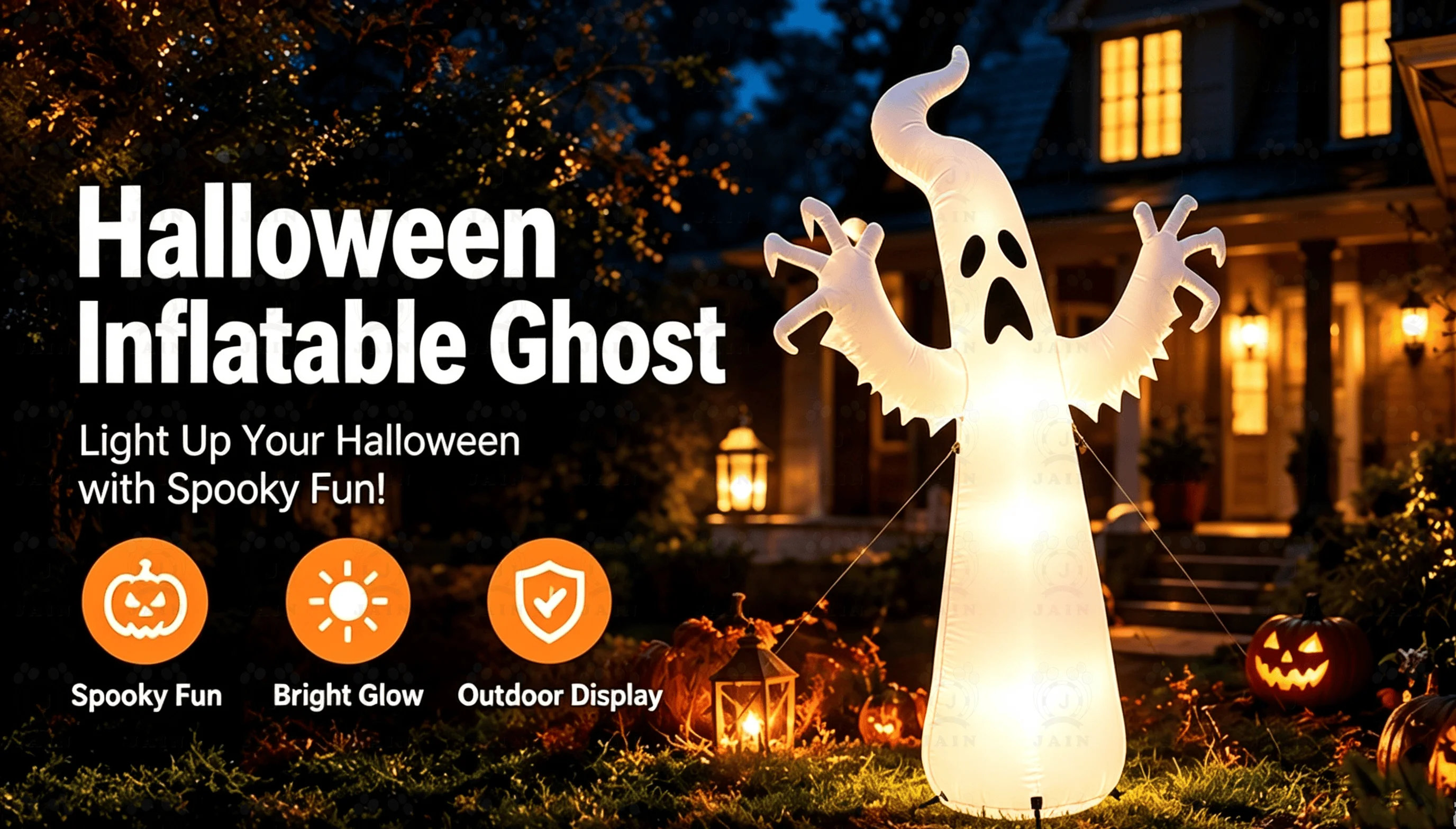6FT Halloween Airblown Ghost Outdoor Decor Light Up Standing Scary Ghost With Built-in LEDs For Front Porch Lawn Garden Hal view 6