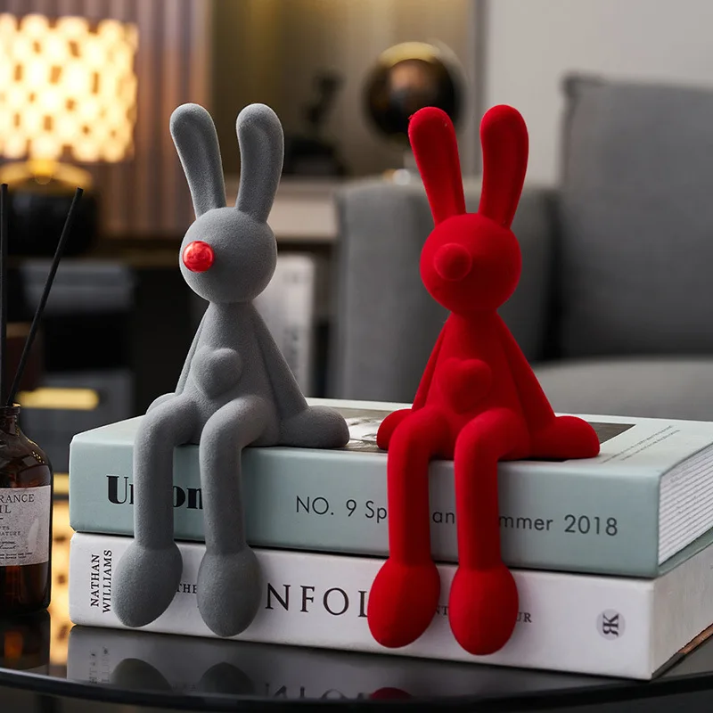 Flocking Sitting Rabbit Light Luxury Art Decorative Resin Crafts High-end Wine Cabinet Living Room Table Ornament