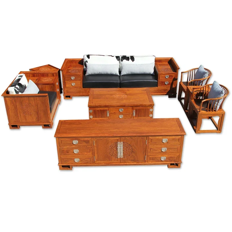 

New Chinese sofa, living room solid wood sofa combination