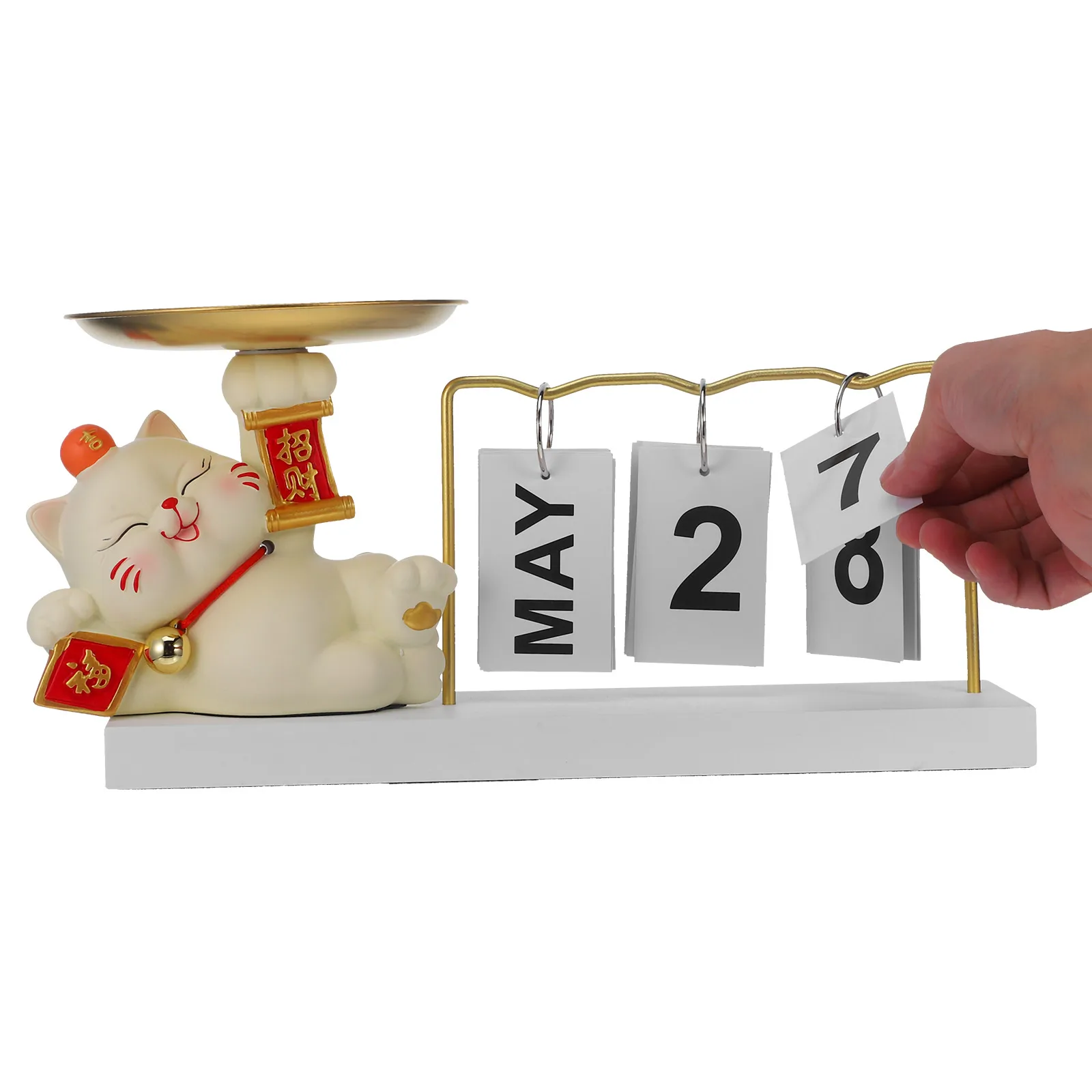 

Adorable Fortune Cat Calendar Tray Home Decor 7007T 04 Resin Key Jewelry Dish Storage ganizer Trinket Plate