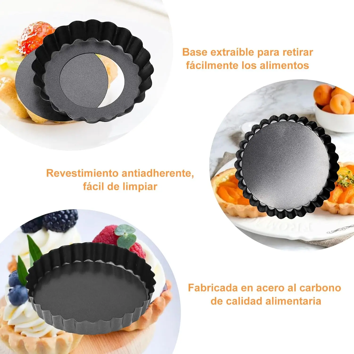 6PCS 4 Inch Cake Pans Baking Mold Non Stick Removable Bottom Reusable Carbon Steel for Quiches Pies Tart Cakes Dessert Baking