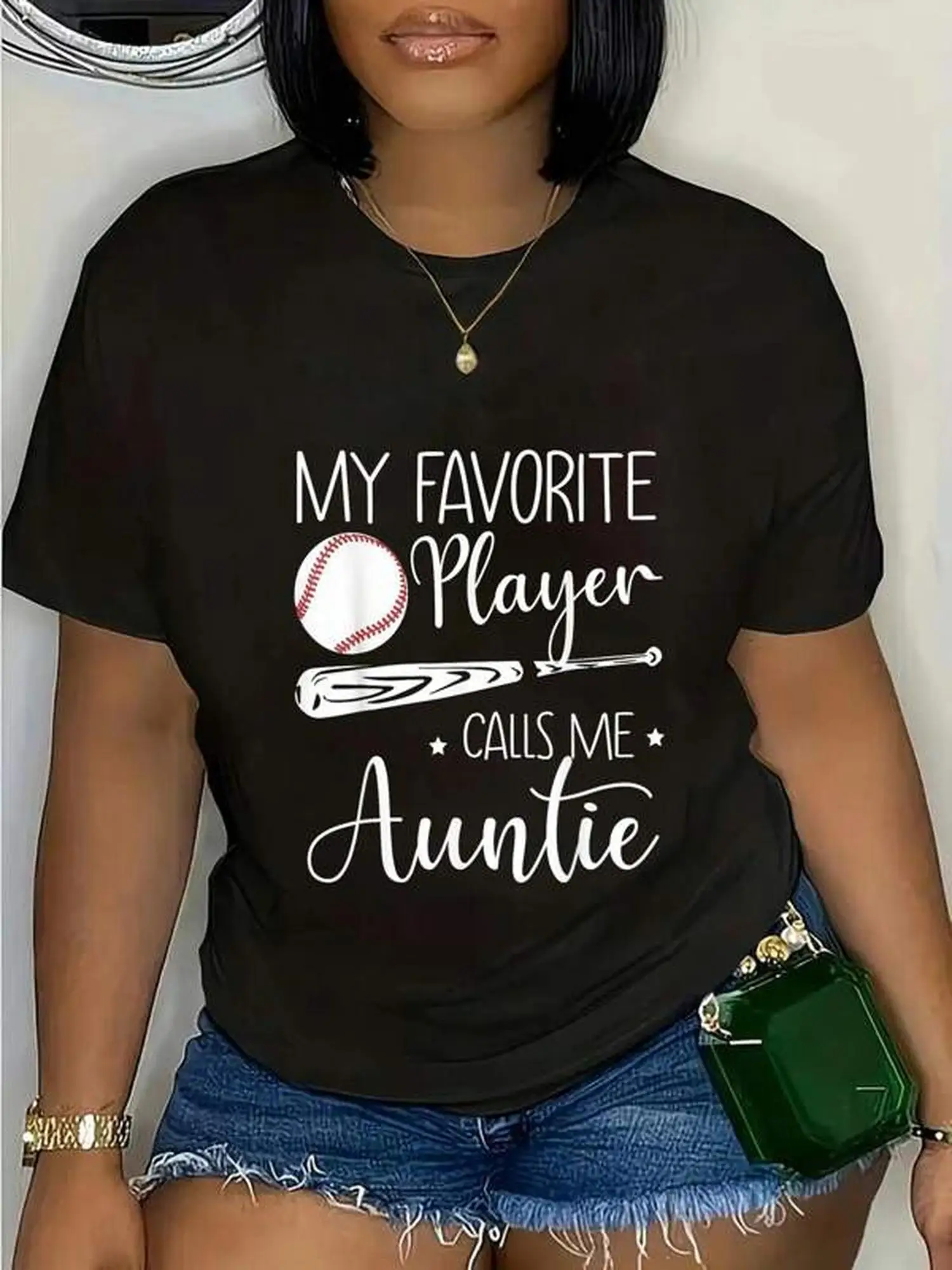 Plus Size Honkbal Mijn favoriete speler noemt me tante Oma Cadeau T-shirt Casual shirt met korte mouwen 0XL-4XL