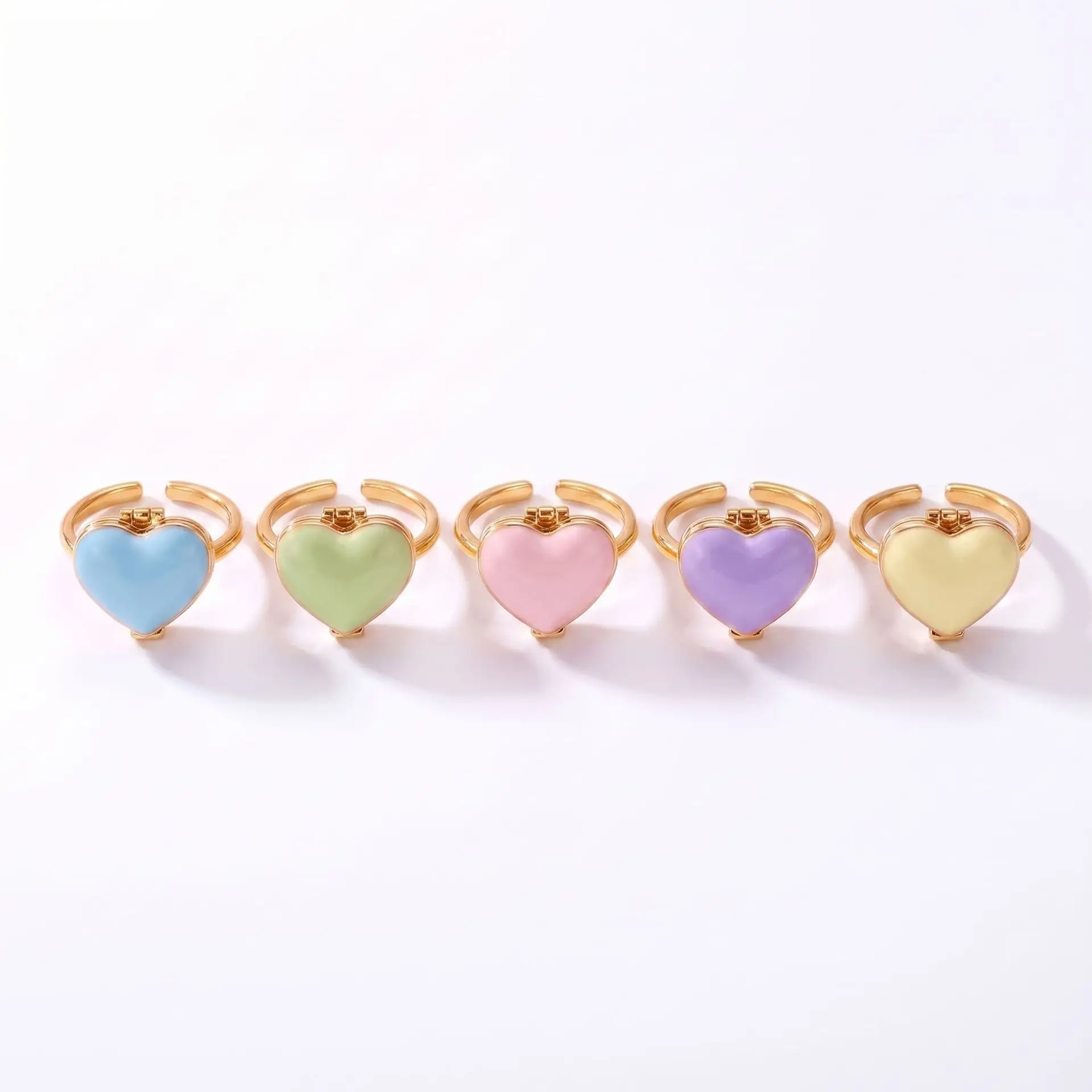 Pink Gold Opening Closing Phase Box Jewelry Heart Ring For Women's Pentagram Heart Cute Interesting Design Gift Adjustable Ring