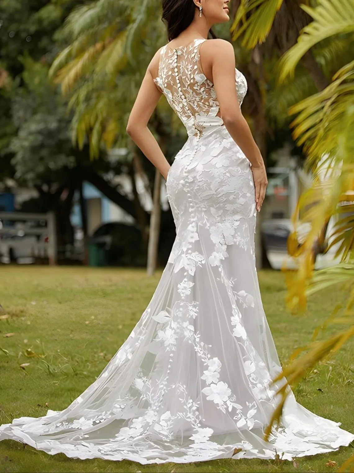 Sexy Modern Mermaid Wedding Dress Lace Appliques Scoop Neck Sleeveless Reception Bridal Gown Sweep Train 2025 Free Customized