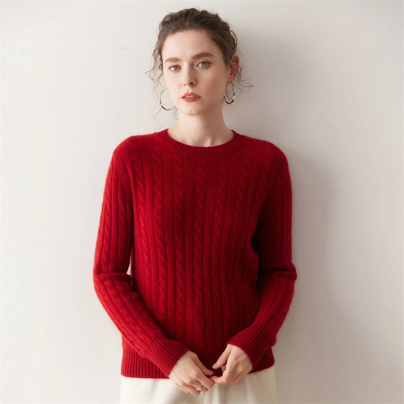 

Свитер с круглым вырезом, осень-зима, женский однотонный вязаный пуловер из 100% кашемира, одежда в стиле ретро, классическая универсальная одежда
