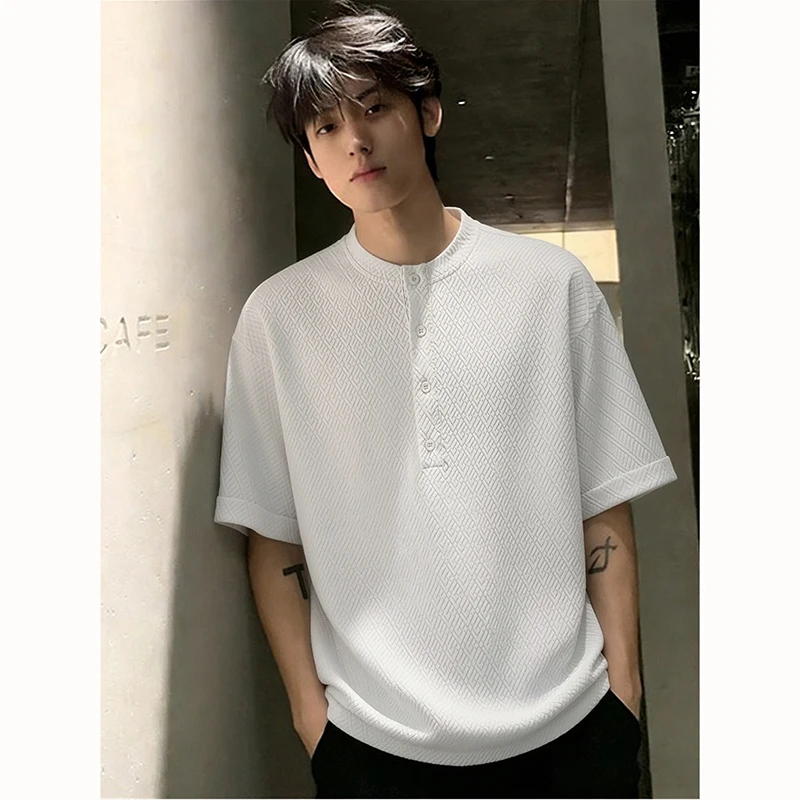 Summer Longlee Wind Henry Short-Sleeved Men's Sophisticated Loose-Tee Shirt- Versatile Top