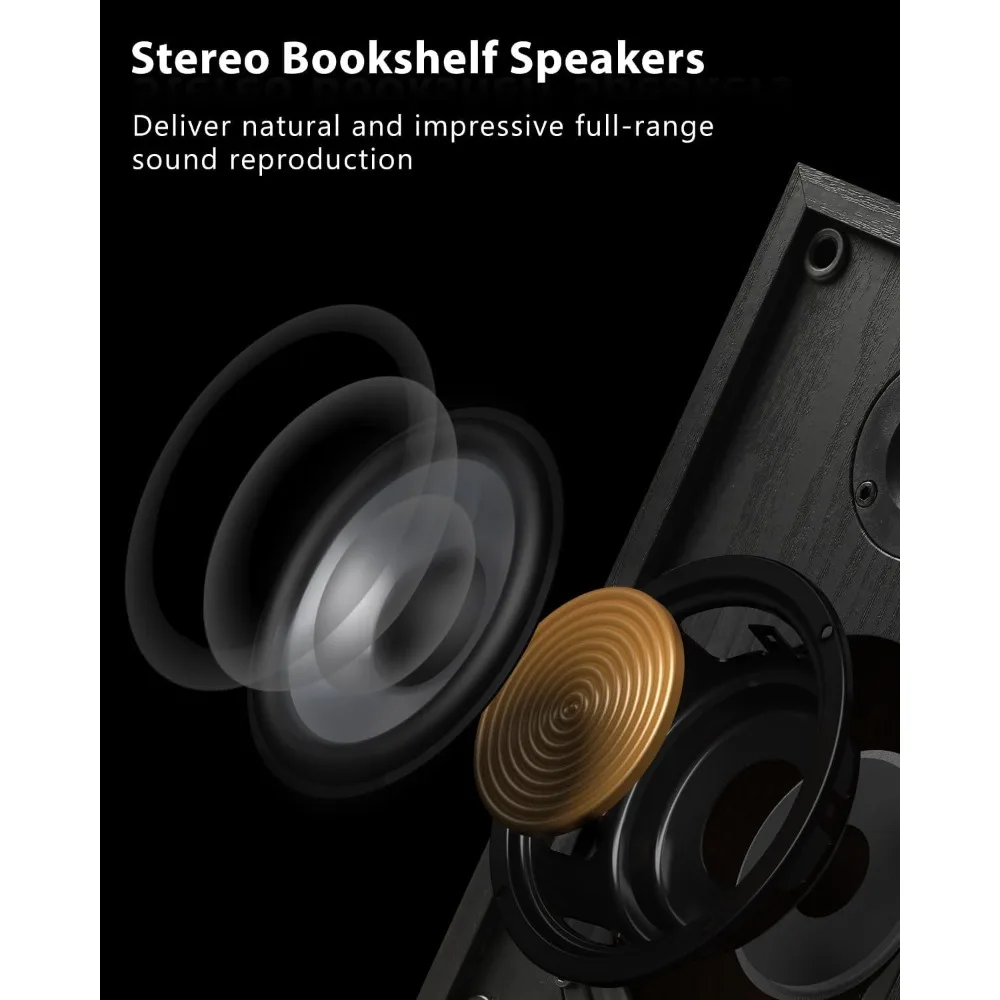 Pemutar Rekaman Vinil, Sistem HiFi Speaker 36W, Rak Buku Nirkabel, Perekaman USB, Kartrid Magnetik, Preamp Bawaan, Adj