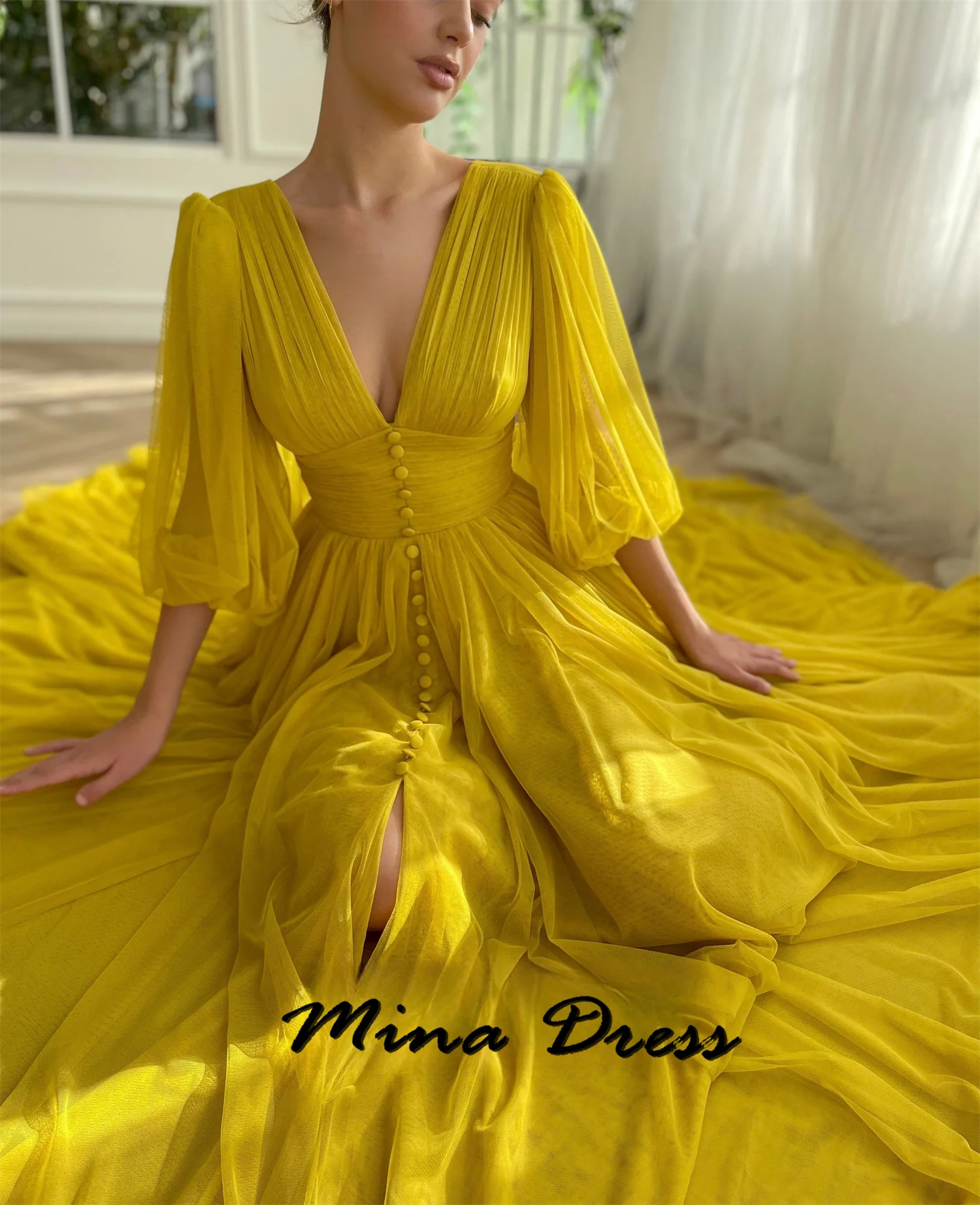 

Mina Puff Sleeves Evening Dresses for Formal Occasions Luxury Dress for Weddings Prom Wedding Party Dress Es fresh lace Evening