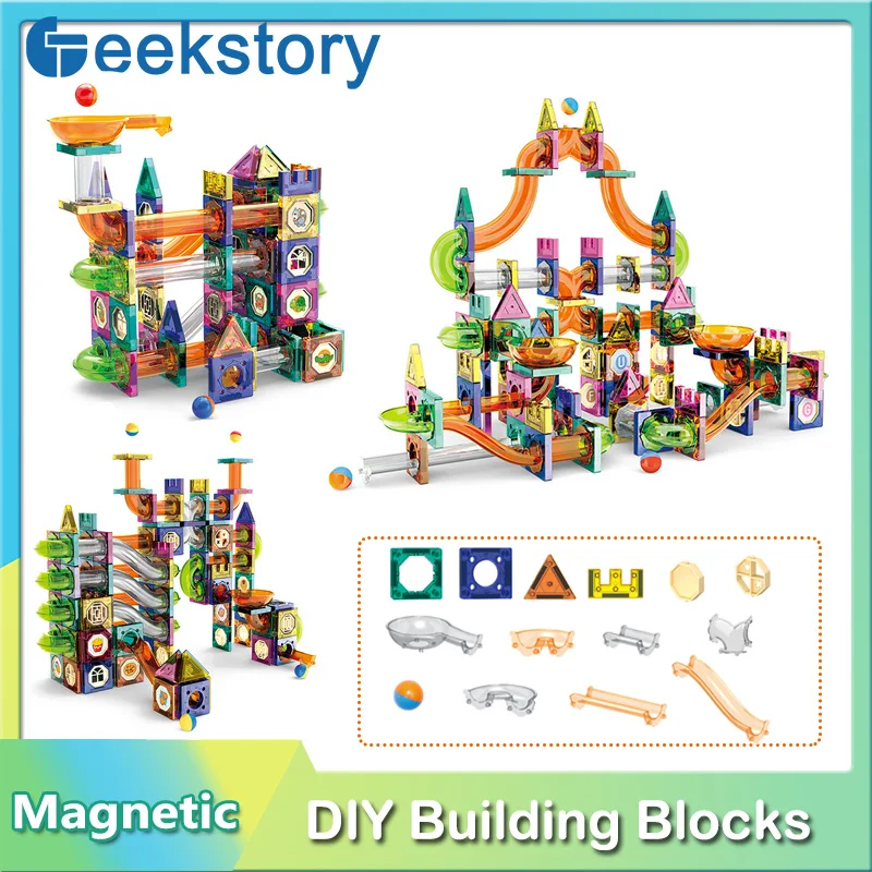 FAI DA TE Per Bambini 3D Pista Magnetica Building Blocks Scivolo Palle Corsa Tracce Puzzle Pipeline Mattoni Giocattoli Per Bambini Educazione Regali Di Natale