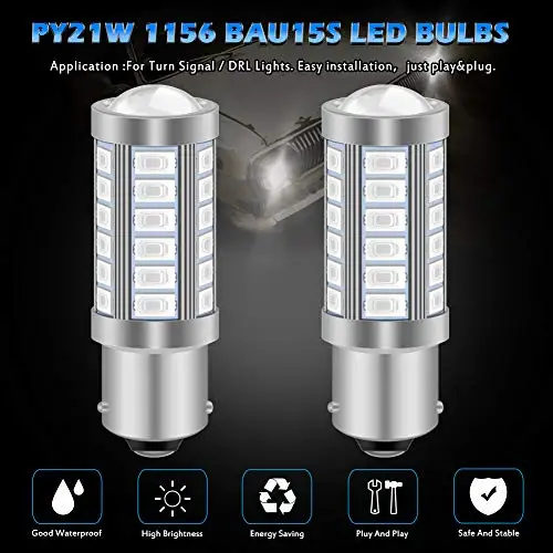 2pcs BAU15S 7507 1156PY P21W 5630 33-SMD Red 900 Lumens Super Bright LED Turn Tail Brake Stop Signal Light Lamp Bulb 12V 3.6W