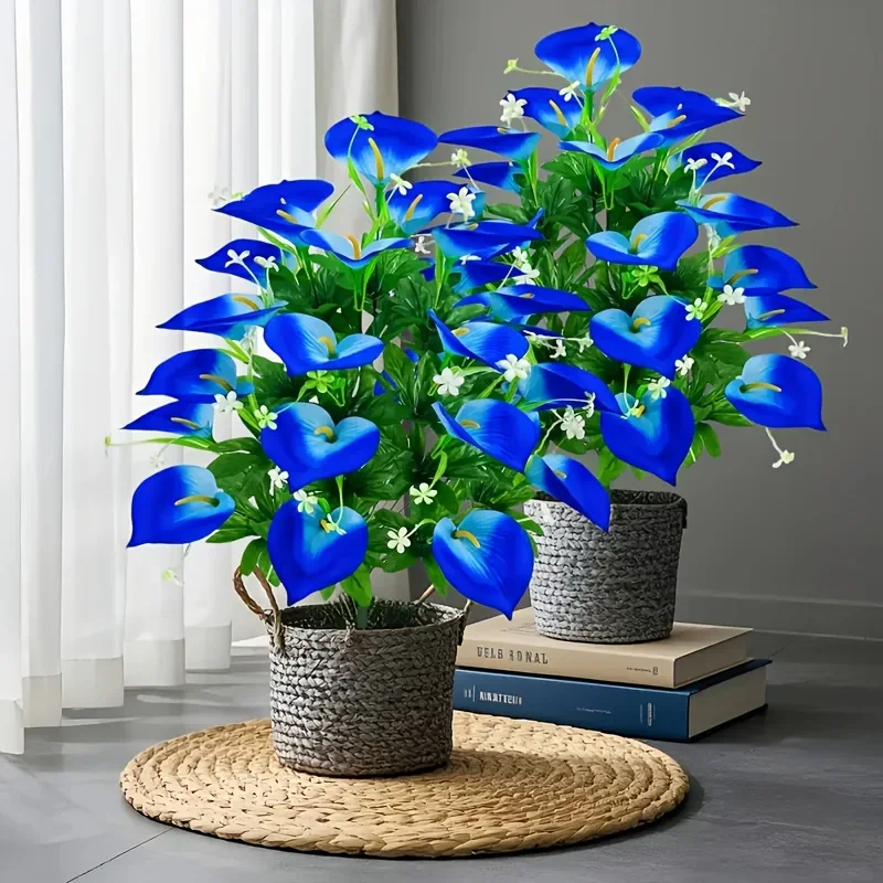 

DDHOME 3 Blue Calla Lily Bouquets - Beautiful And Elegant Artificial Green Hanging Plants, Ideal for Outdoor Decoration, Perfect for Mo