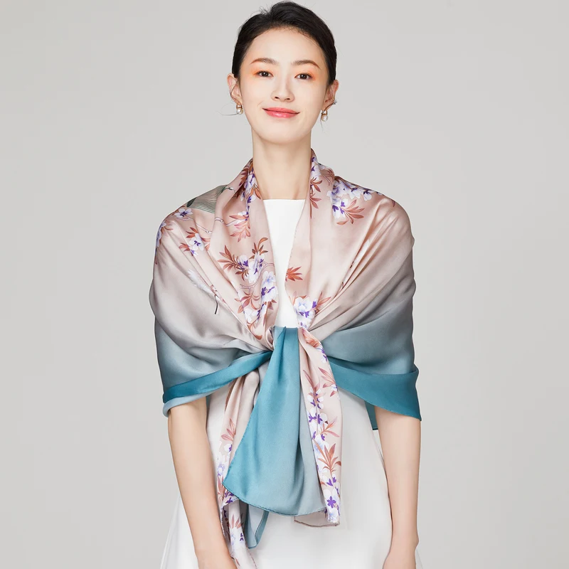 Silk Women's Scarf Spring and Autumn Fashion Silk New Shawl Outer Wear Fashion Simple Versatile  Multi-Functional Chinese Style