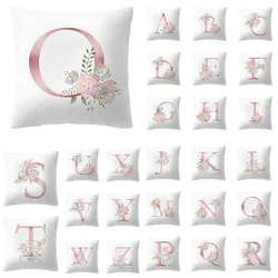 45X45 Pink A,B,C,D,E,F,G,H,I Letter Flower Printed Sofa Cushion Pillows Peach Skin Hand Pillowcases Home Decor Covers Cushion