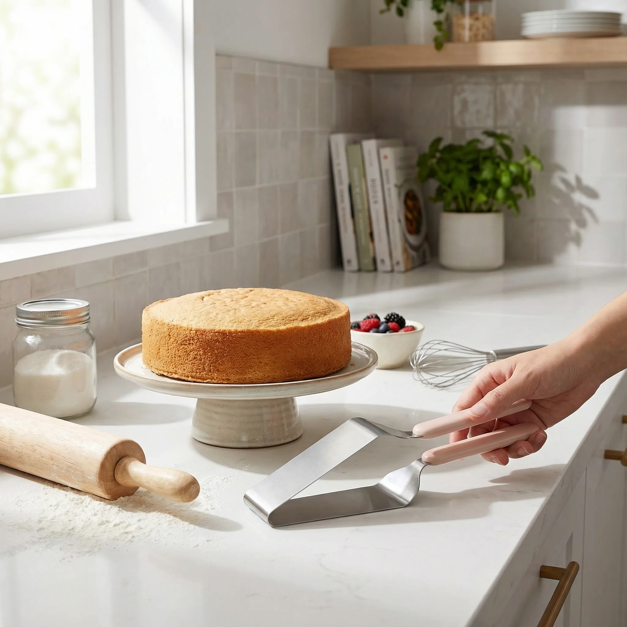 Home Food-Grade Stainless Steel Cake Cutter - One-Piece Serrated Knife Cozy Home Baking Cake Pizza Slicing Gadget