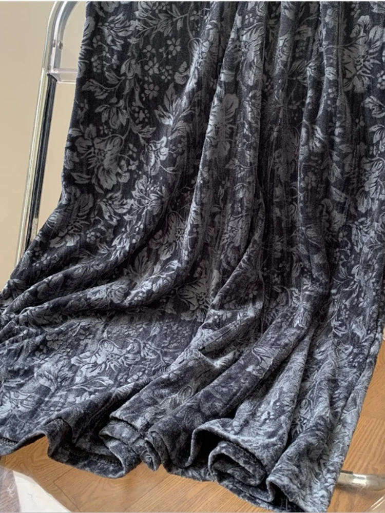 SMTHMA 2025 nouveau automne hiver 3D imprimé velours jupe pour les femmes taille haute minceur trompette sirène jupe longue