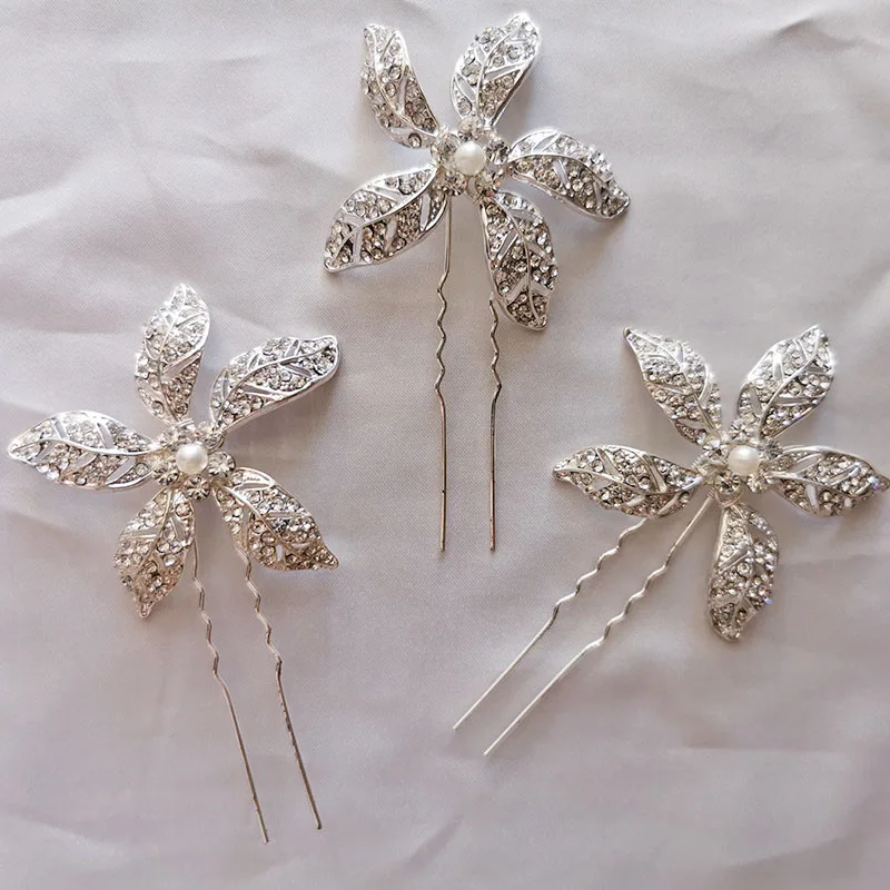 Shine Rhinestone Pearls Bridal Hair Pins Clips Set Fashion Women Bobby Pin Handmade Wedding Girls Hair Pieces