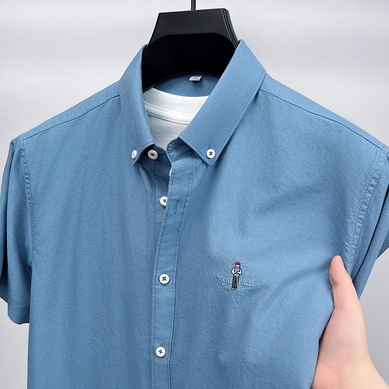 Hot Sale Luxury Brand New Men's Shirt Lapel Cartoon Men Embroid Short Sleeve 100Cotton T-shirt Casual Fashion Trend Menswear Top