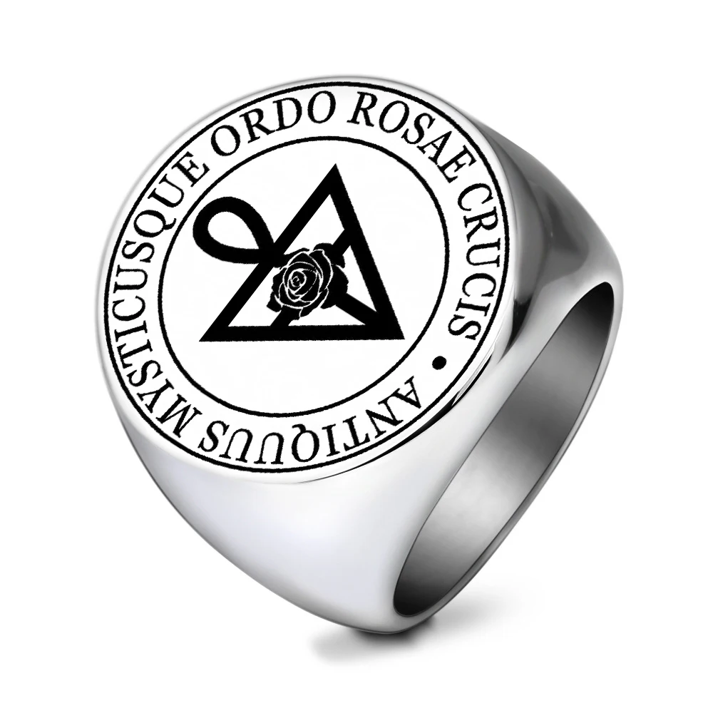 حار بيع Ordem Rosacruz AMORC Ring Ordo Rosae Crucis Antiquus Mysticusque تميمة تعويذة الليزر قطع الفولاذ المقاوم للصدأ خواتم