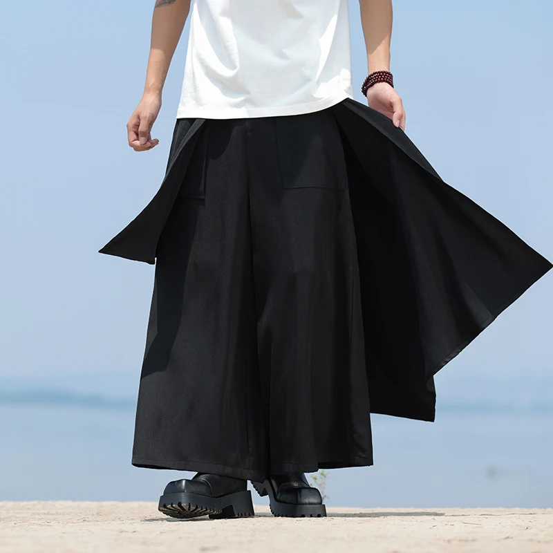 Men's Black Skirt Pants Casual Loose Harem Harajuku Kimono Trousers Summer Streetwear Plain Color Wide Leg Trousers for Men 5XL