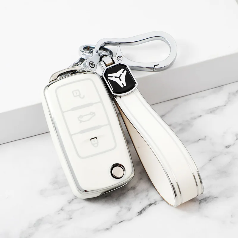 TPU Lật Chìa Khóa Xe Ô Tô Bao Vỏ Xe Volkswagen VW Polo Golf Passat Tiguan Cánh Cứng Caddy T5 Lên Eos Skoda octavia Ghế Leon Altea
