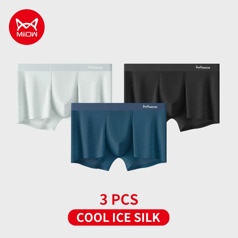 

MiiOW, 3 шт., шелковистое ледяное шелковое мужское нижнее белье, боксеры, антибактериальные мятные мужские трусы с промежностью, бесшовные дышащие мужские трусы, плавки