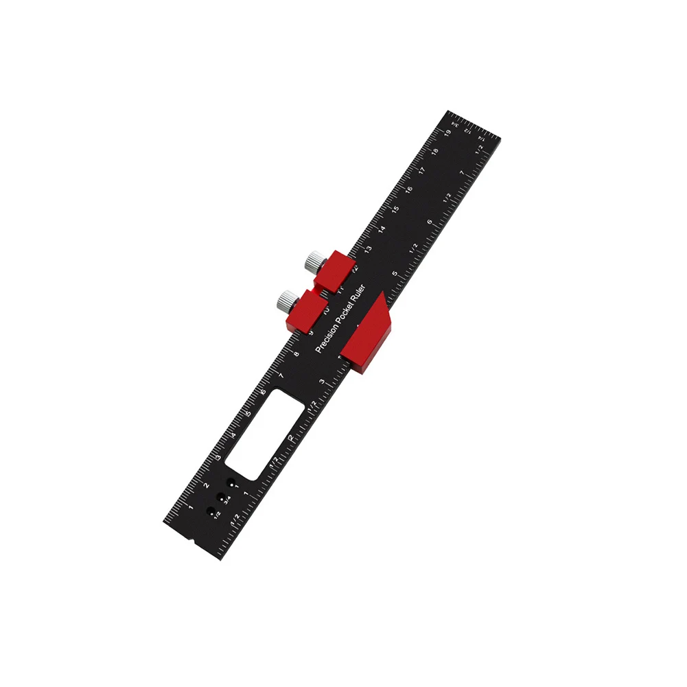 Pocket-Sized Aluminum Ruler for Woodworkers Featuring Slide Stop Functionality to Support Reliable Layout and Alignment