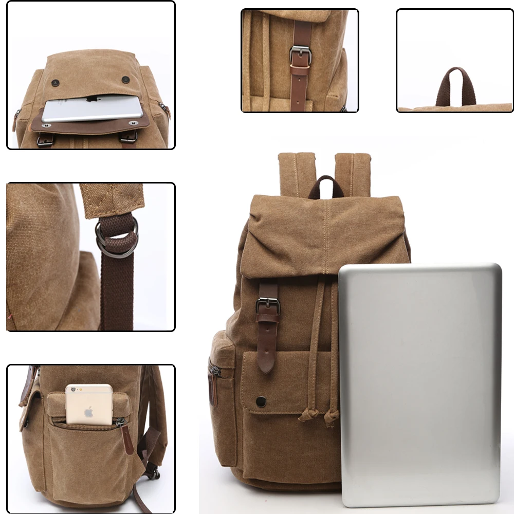 Vintage Canvas Backpack Simple Leisure Computer Bag Portable Hiking Travel Backpack Large Capacity Men Women Universal Schoolbag